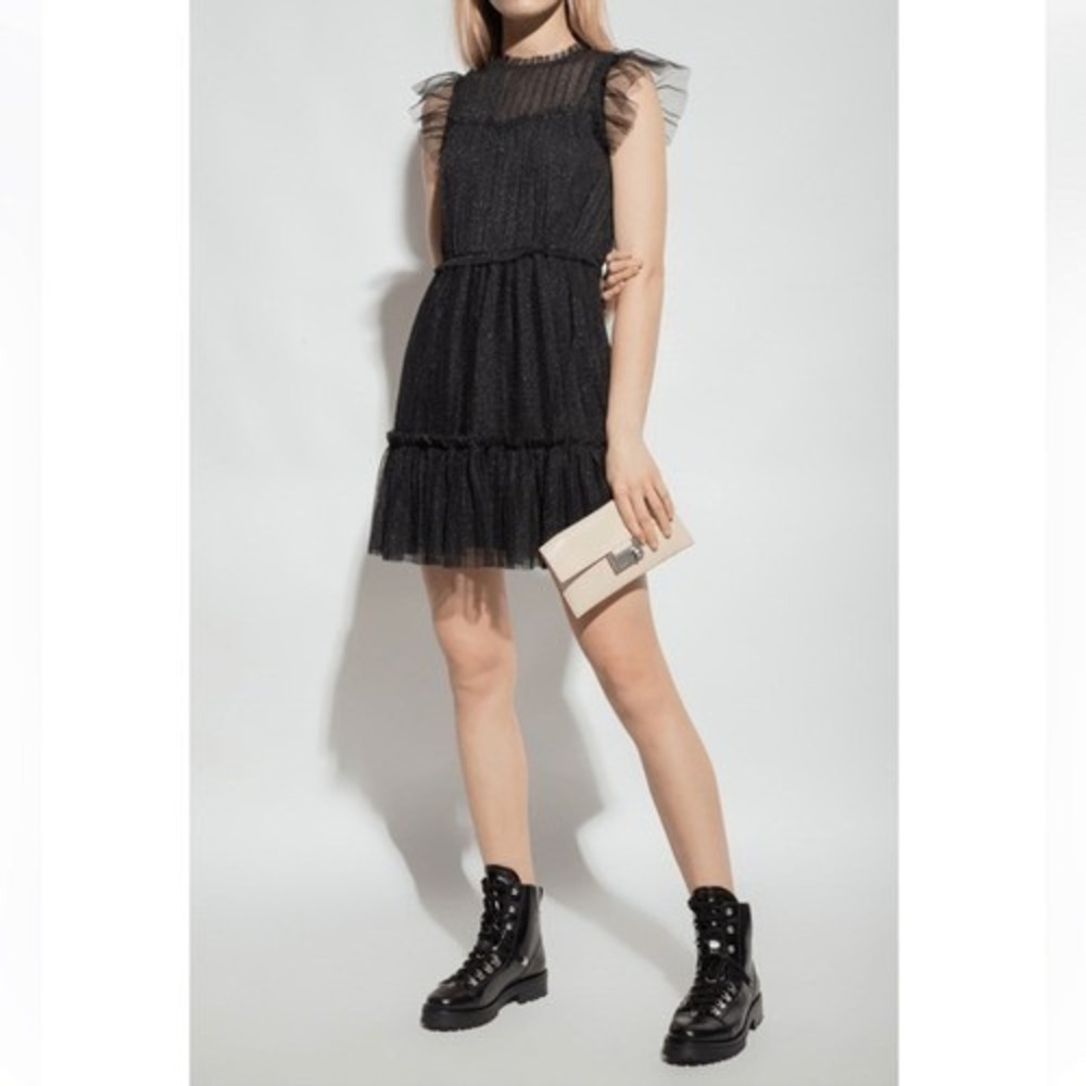 NWT All Saints Perri Metallic Black Tulle Mini Dress Sleeveless Women's size 8 - Picture 3 of 12